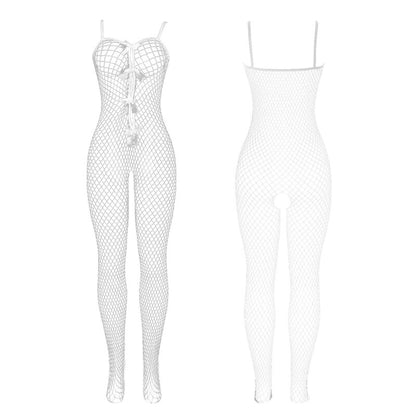 SUBBLIME - 951740 Bodystocking a rete bianca senza cavallo con fiocchi, taglia unica