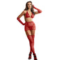SUBBLIME - 952181 Bodystocking a rete con guanti e diamanti rossi, taglia unica