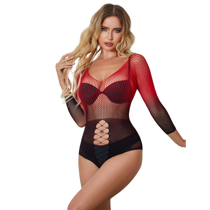 SUBBLIME - 952259 ABITO A RETE ELASTICIZZATO A MANICHE LUNGHE SFUMATO ROSSO E NERO TAGLIA UNICA