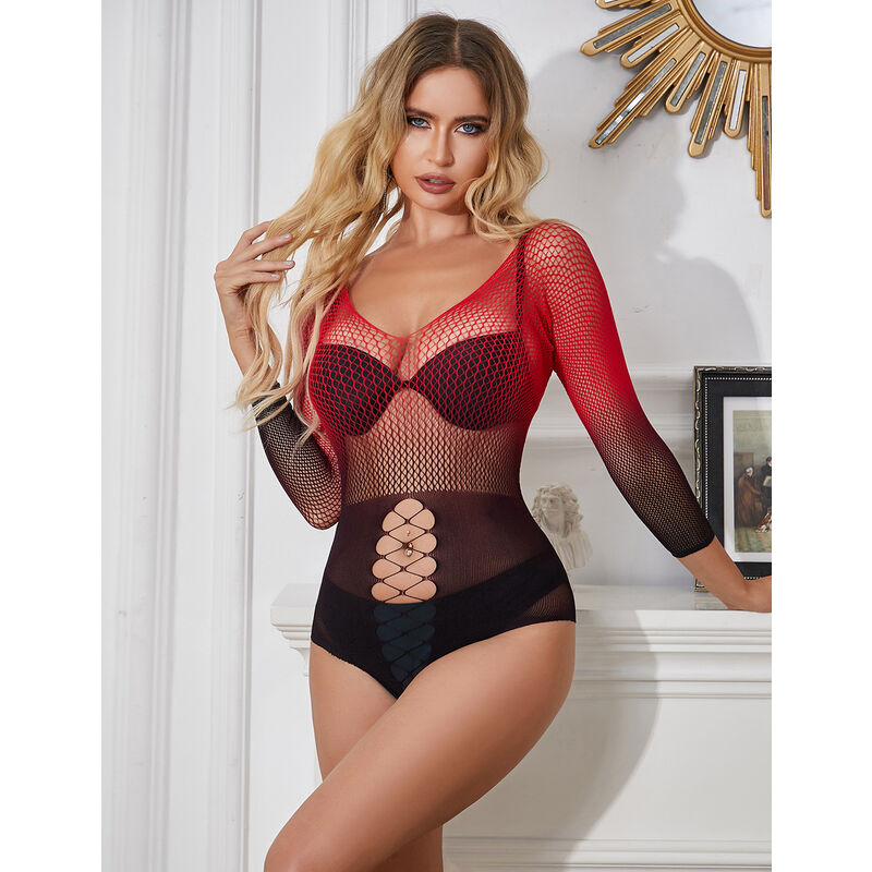 SUBBLIME - 952259 ABITO A RETE ELASTICIZZATO A MANICHE LUNGHE SFUMATO ROSSO E NERO TAGLIA UNICA