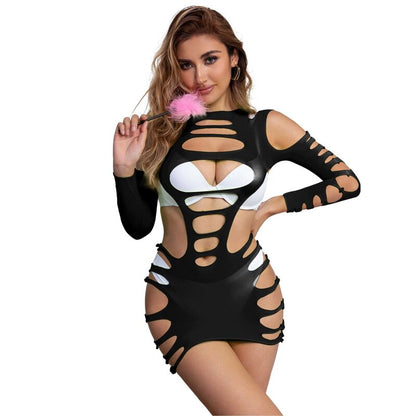 SUBBLIME - 952266 VESTIDO DE REJILLA ELÁSTICO MANGA LARGA NEGRO TALLA ÚNICA