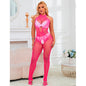 SUBBLIME - 952389 Bodystocking senza cavallo in rete e pizzo rosa con collo alto, taglia unica