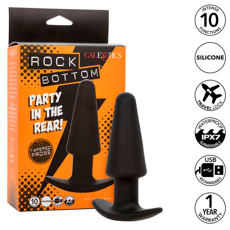 CALEXOTICS - TAPPO ANALE CONICO ROCK BOTTOM 10 VIBRAZIONI IN SILICONE NERO
