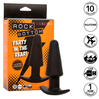 CALEXOTICS - TAPPO ANALE CONICO ROCK BOTTOM 10 VIBRAZIONI IN SILICONE NERO