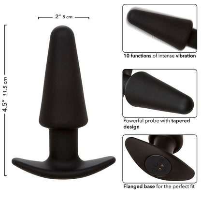 CALEXOTICS - TAPPO ANALE CONICO ROCK BOTTOM 10 VIBRAZIONI IN SILICONE NERO