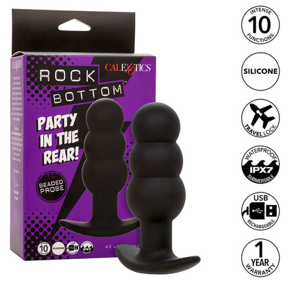 CALEXOTICS - PLUG ANALE ROCK BOTTOM CON PERLINE 10 VIBRAZIONI SILICONE NERO