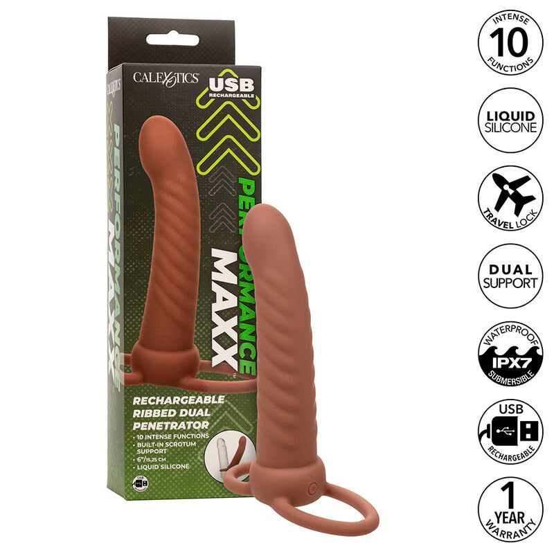 CALEXOTICS - PENETRATORE A DOPPIA COSTINA MAXX 10 VIBRAZIONI MULATTO