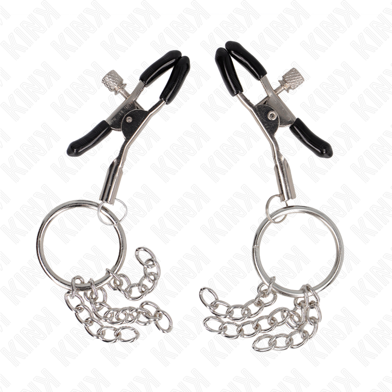 KINK - MORSETTI PER CAPEZZOLI CON ANELLO E CATENINE ARGENTO 6 CM