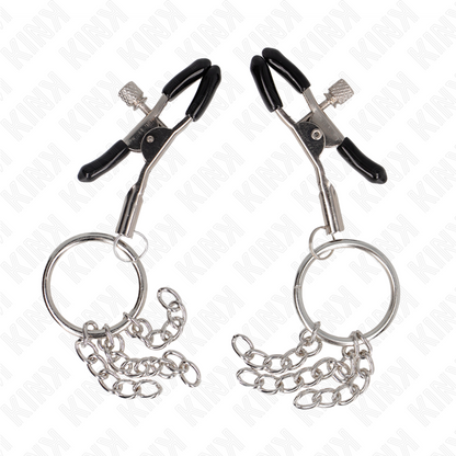 KINK - MORSETTI PER CAPEZZOLI CON ANELLO E CATENINE ARGENTO 6 CM