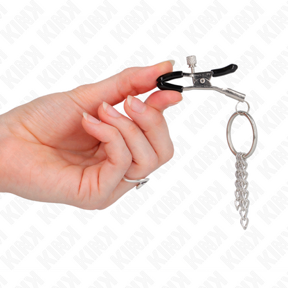 KINK - MORSETTI PER CAPEZZOLI CON ANELLO E CATENINE ARGENTO 6 CM