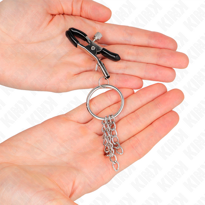KINK - MORSETTI PER CAPEZZOLI CON ANELLO E CATENINE ARGENTO 6 CM