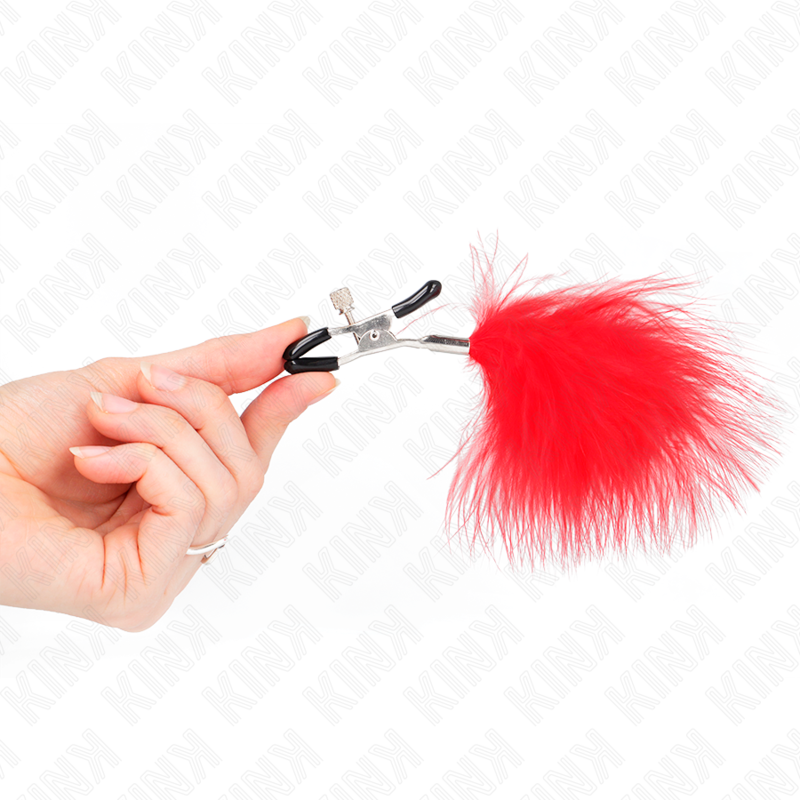 KINK - MORSETTI PER CAPEZZOLI IN PIUMA ROSSA 7 CM