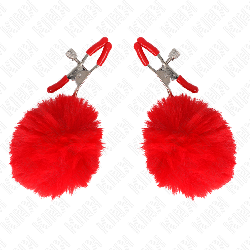KINK - MORSETTI PER CAPEZZOLI CON POMPON ROSSO 6 CM