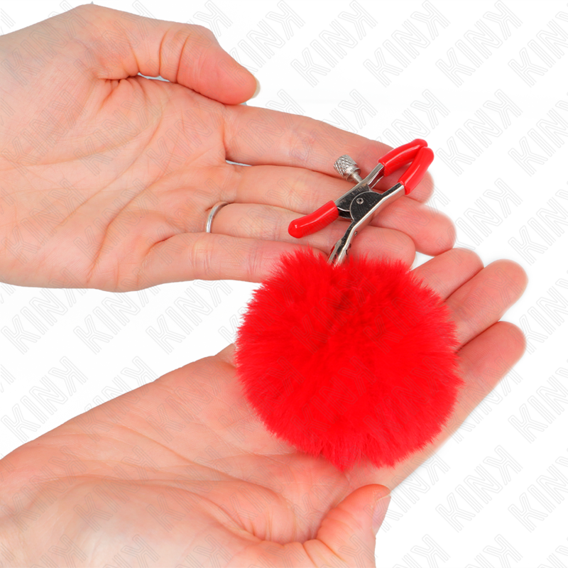 KINK - MORSETTI PER CAPEZZOLI CON POMPON ROSSO 6 CM