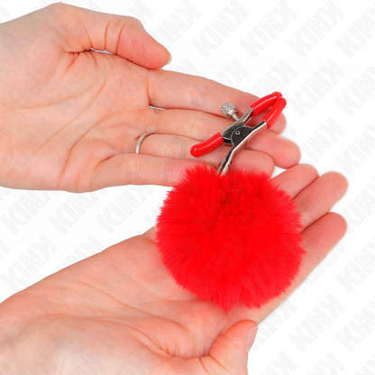 KINK - MORSETTI PER CAPEZZOLI CON POMPON ROSSO 6 CM