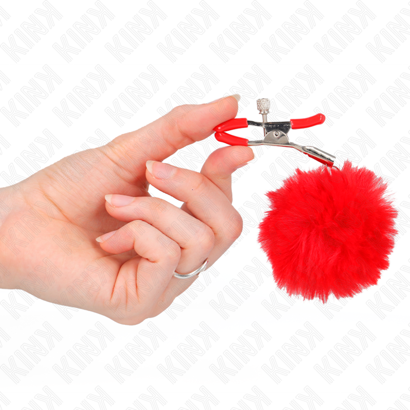 KINK - MORSETTI PER CAPEZZOLI CON POMPON ROSSO 6 CM