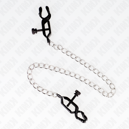 KINK - MORSETTI PER CAPEZZOLI PIATTI NERI CON CATENA IN ARGENTO 30 CM
