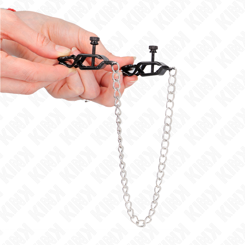 KINK - MORSETTI PER CAPEZZOLI PIATTI NERI CON CATENA IN ARGENTO 30 CM