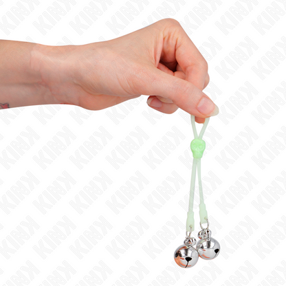 KINK - MORSETTI PER CAPEZZOLI LUMINOSI A FORMA DI TESCHIO CON CAMPANELLO REGOLABILE VERDE/ARGENTO