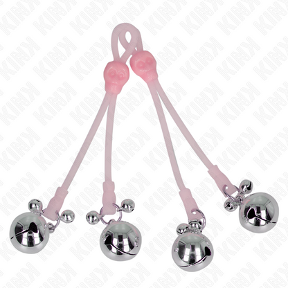 KINK - Morsetti per capezzoli a forma di teschio luminoso con campanellino sonoro regolabile rosa/argento