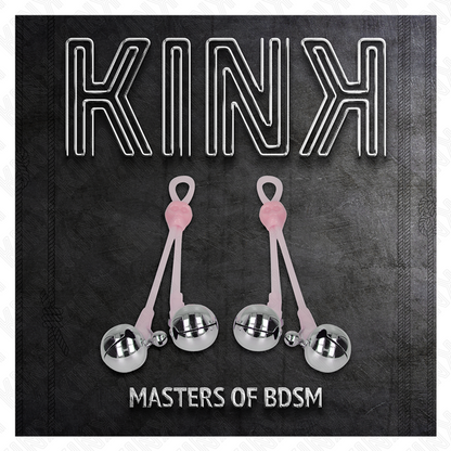 KINK - Morsetti per capezzoli a forma di teschio luminoso con campanellino sonoro regolabile rosa/argento