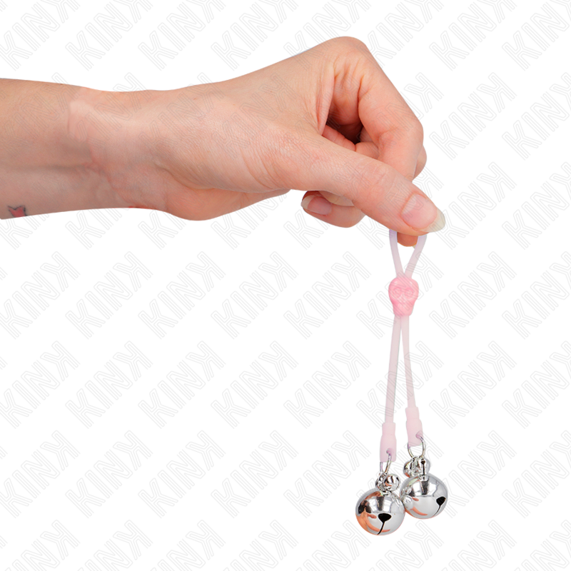 KINK - Morsetti per capezzoli a forma di teschio luminoso con campanellino sonoro regolabile rosa/argento