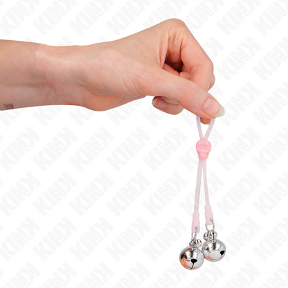 KINK - Morsetti per capezzoli a forma di teschio luminoso con campanellino sonoro regolabile rosa/argento