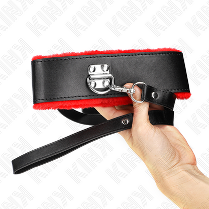 KINK - COLLARE REGOLABILE IN PELLE ROSSA 116 CM CON GUINZAGLIO 40-48 CM X 6 CM