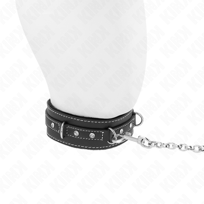 KINK - COLLARE IN PVC E PELLE DA 105 CM CON GUINZAGLIO CON RIVETTI IN STRASS 41,5 X 4 CM
