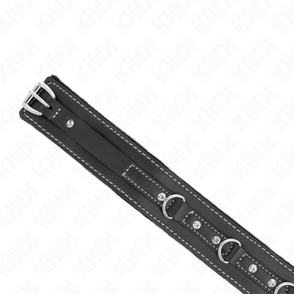 KINK - COLLARE IN PVC E PELLE DA 105 CM CON GUINZAGLIO CON RIVETTI IN STRASS 41,5 X 4 CM