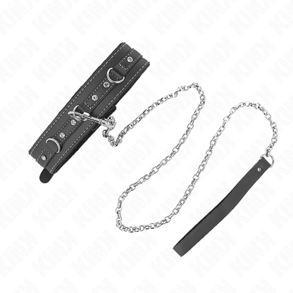 KINK - COLLARE IN PVC E PELLE DA 105 CM CON GUINZAGLIO CON RIVETTI IN STRASS 41,5 X 4 CM