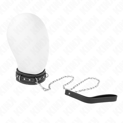 KINK - COLLARE IN PVC E PELLE DA 105 CM CON GUINZAGLIO CON RIVETTI IN STRASS 41,5 X 4 CM