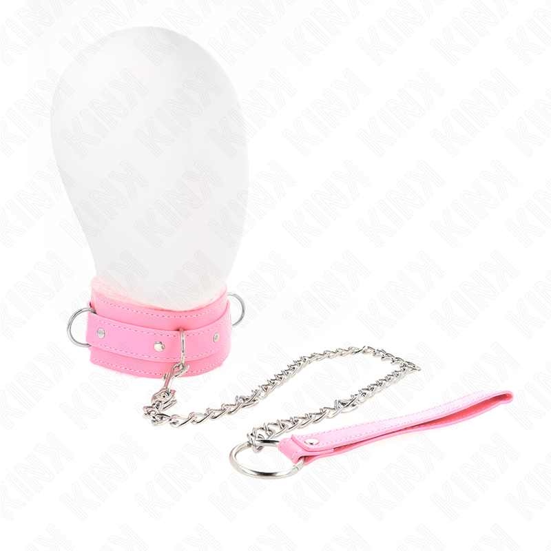 KINK - COLLARE ROSA CON GUINZAGLIO 65 CM CON FERMATURE REGOLABILI 36-42 CM X 5,5 CM