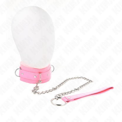 KINK - COLLARE ROSA CON GUINZAGLIO 65 CM CON FERMATURE REGOLABILI 36-42 CM X 5,5 CM