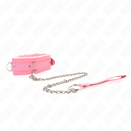 KINK - COLLARE ROSA CON GUINZAGLIO 65 CM CON FERMATURE REGOLABILI 36-42 CM X 5,5 CM
