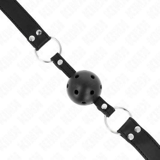 KINK - BALL GAG TRASPIRANTE 4 CM CON DOPPIO RIVETTO MODELLO 1 NERO 62 x 2,5 CM REGOLABILE 42-58 CM
