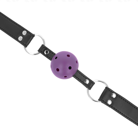 KINK - BALL GAG TRASPIRANTE 4 CM CON DOPPIO RIVETTO VIOLA 62 x 2,5 CM REGOLABILE 42-58 CM