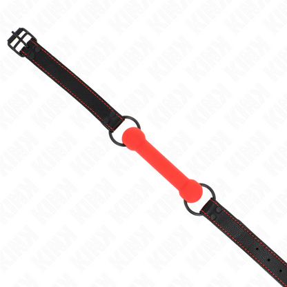 KINK - BAVAGLIO A FORMA DI OSSO CON CINTURINO REGOLABILE IN SIMILPELLE ROSSA 41-57 CM