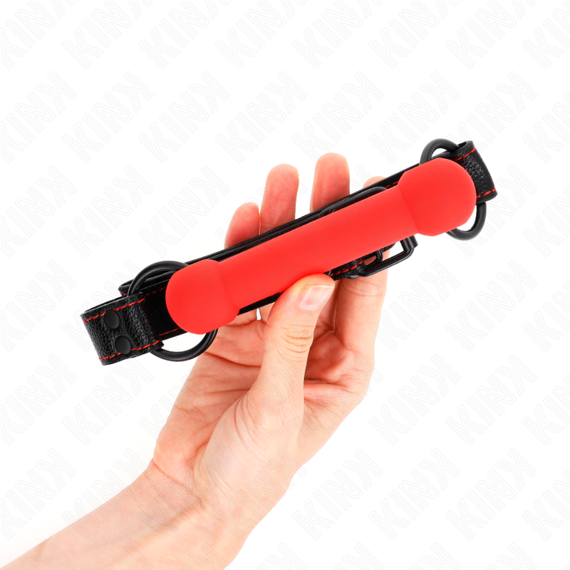 KINK - BAVAGLIO A FORMA DI OSSO CON CINTURINO REGOLABILE IN SIMILPELLE ROSSA 41-57 CM