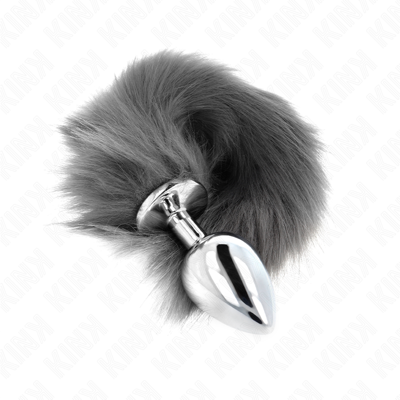 KINK - PLUG ANALE TAGLIA L 10 X 4 CM CON CODA SINTETICA 40 CM ARGENTO E BIANCO