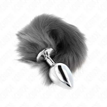 KINK - PLUG ANALE TAGLIA L 10 X 4 CM CON CODA SINTETICA 40 CM ARGENTO E BIANCO