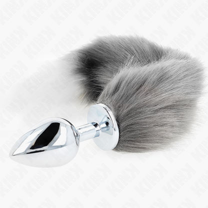 KINK - PLUG ANALE TAGLIA L 10 X 4 CM CON CODA SINTETICA 40 CM ARGENTO E BIANCO