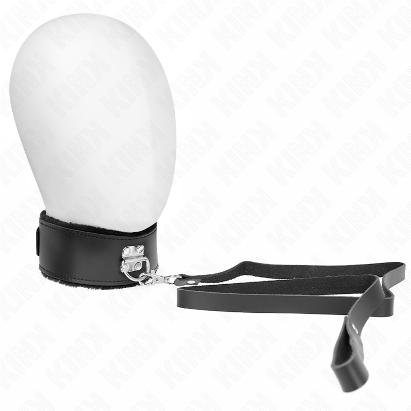 KINK - COLLARE IN PELLE NERA 116 CM CON GUINZAGLIO REGOLABILE 40-48 CM X 6 CM