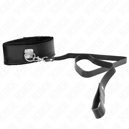 KINK - COLLARE IN PELLE NERA 116 CM CON GUINZAGLIO REGOLABILE 40-48 CM X 6 CM
