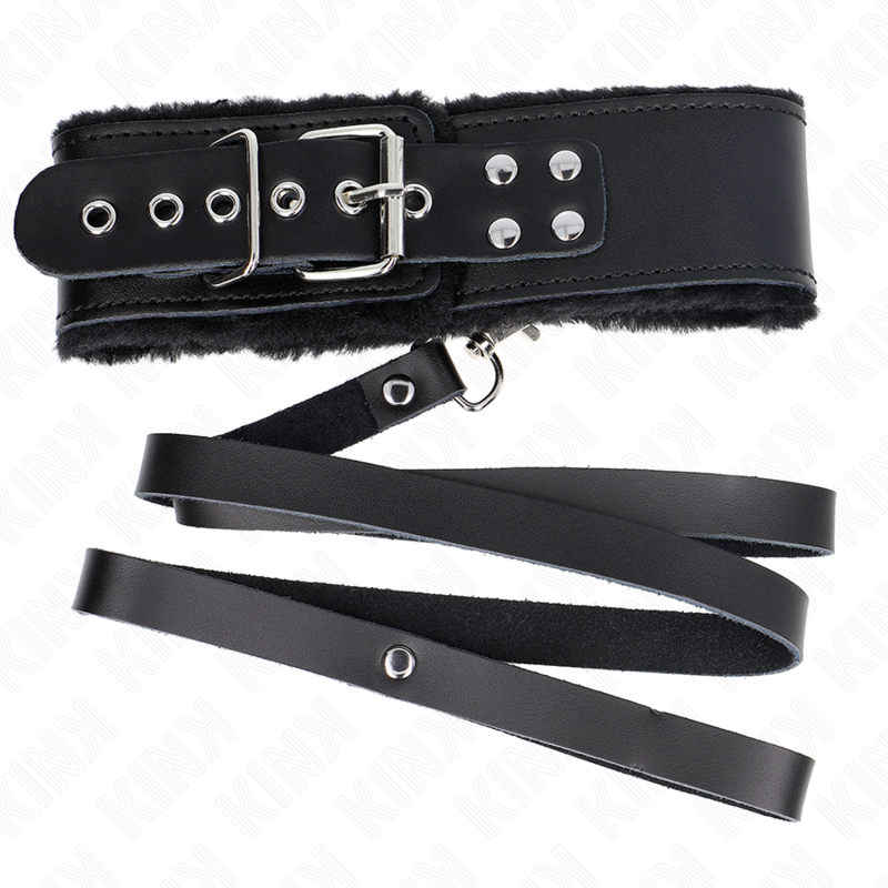 KINK - COLLARE IN PELLE NERA 116 CM CON GUINZAGLIO REGOLABILE 40-48 CM X 6 CM
