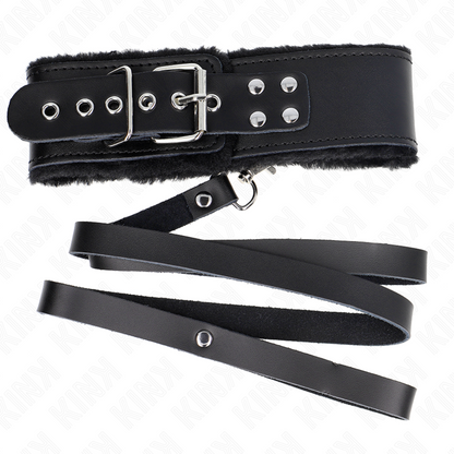 KINK - COLLARE IN PELLE NERA 116 CM CON GUINZAGLIO REGOLABILE 40-48 CM X 6 CM