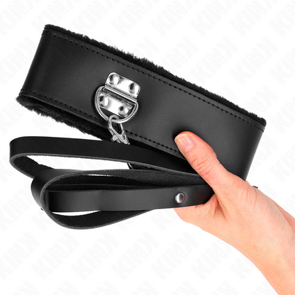 KINK - COLLARE IN PELLE NERA 116 CM CON GUINZAGLIO REGOLABILE 40-48 CM X 6 CM