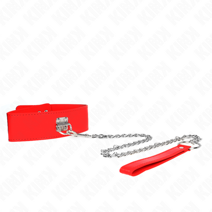 KINK - COLLARE CON GUINZAGLIO ROSSO LARGO 65 CM REGOLABILE 33,5-41 CM X 5 CM