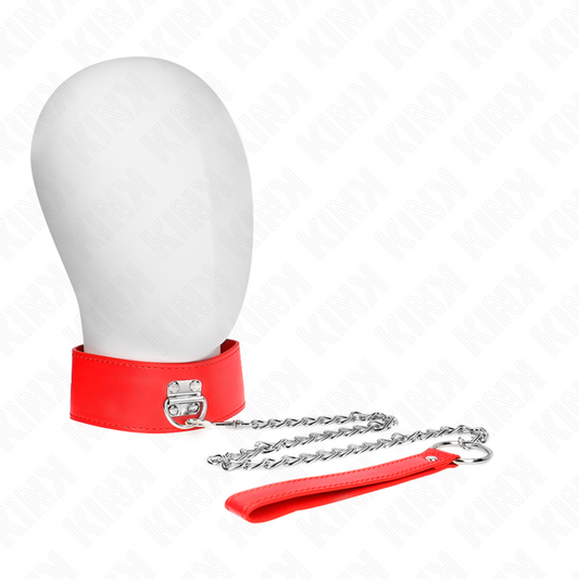 KINK - COLLARE CON GUINZAGLIO ROSSO LARGO 65 CM REGOLABILE 33,5-41 CM X 5 CM