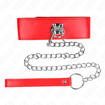 KINK - COLLARE CON GUINZAGLIO ROSSO LARGO 65 CM REGOLABILE 33,5-41 CM X 5 CM
